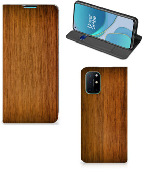 B2Ctelecom Stand Case OnePlus 8T Telefoonhoesje Donker Hout