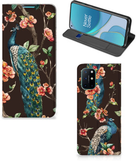 B2Ctelecom Stand Case OnePlus 8T Telefoonhoesje Pauw met Bloemen