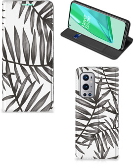 B2Ctelecom Stand Case OnePlus 9 Pro Hoesje met Tekst Leaves Grey