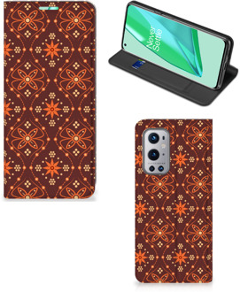 B2Ctelecom Stand Case OnePlus 9 Pro Telefoonhoesje Batik Brown