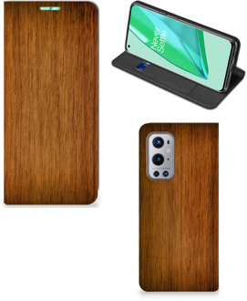 B2Ctelecom Stand Case OnePlus 9 Pro Telefoonhoesje Donker Hout