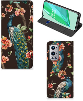 B2Ctelecom Stand Case OnePlus 9 Pro Telefoonhoesje Pauw met Bloemen