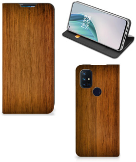 B2Ctelecom Stand Case OnePlus Nord N10 5G Telefoonhoesje Donker Hout