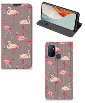 B2Ctelecom Stand Case OnePlus Nord N100 Hoesje met naam Flamingo