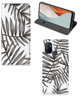 B2Ctelecom Stand Case OnePlus Nord N100 Hoesje met Tekst Leaves Grey