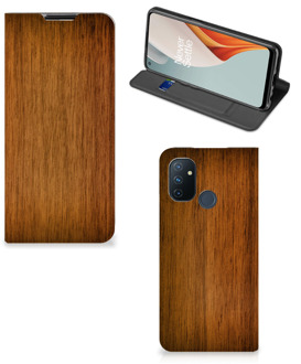 B2Ctelecom Stand Case OnePlus Nord N100 Telefoonhoesje Donker Hout