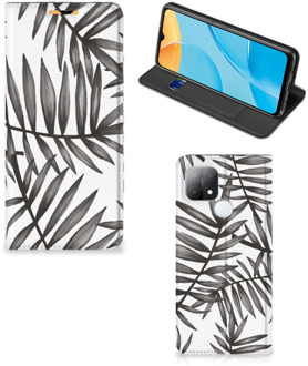 B2Ctelecom Stand Case OPPO A15 Hoesje met Tekst Leaves Grey