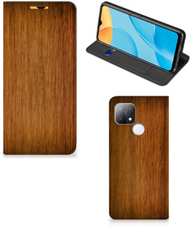 B2Ctelecom Stand Case OPPO A15 Telefoonhoesje Donker Hout