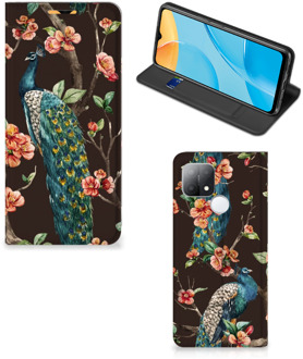 B2Ctelecom Stand Case OPPO A15 Telefoonhoesje Pauw met Bloemen