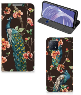 B2Ctelecom Stand Case OPPO A73 5G Telefoonhoesje Pauw met Bloemen