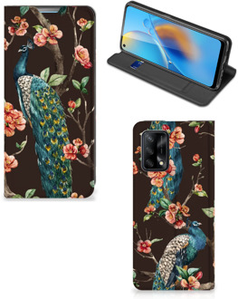 B2Ctelecom Stand Case OPPO A74 4G Telefoonhoesje Pauw met Bloemen