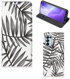 B2Ctelecom Stand Case OPPO Find X3 Lite Hoesje met Tekst Leaves Grey