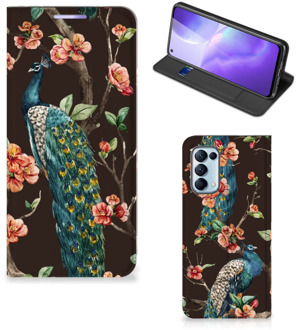 B2Ctelecom Stand Case OPPO Find X3 Lite Telefoonhoesje Pauw met Bloemen