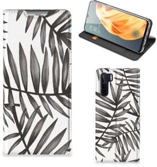 B2Ctelecom Stand Case OPPO Reno3 | A91 Hoesje met Tekst Leaves Grey