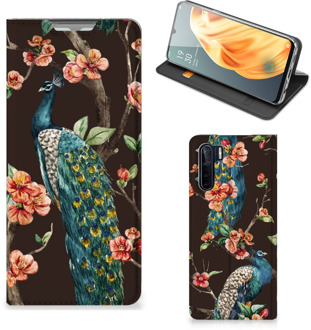 B2Ctelecom Stand Case OPPO Reno3 | A91 Telefoonhoesje Pauw met Bloemen