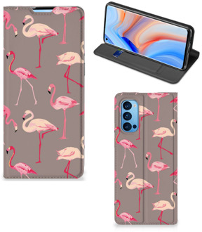 B2Ctelecom Stand Case OPPO Reno4 Pro 5G Hoesje met naam Flamingo