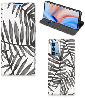 B2Ctelecom Stand Case OPPO Reno4 Pro 5G Hoesje met Tekst Leaves Grey