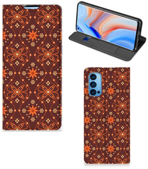 B2Ctelecom Stand Case OPPO Reno4 Pro 5G Telefoonhoesje Batik Brown