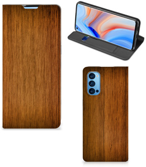 B2Ctelecom Stand Case OPPO Reno4 Pro 5G Telefoonhoesje Donker Hout