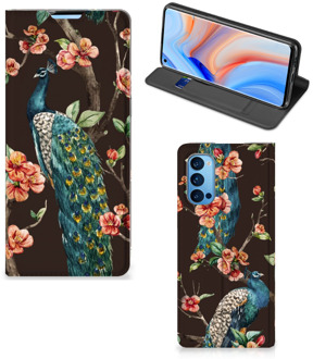 B2Ctelecom Stand Case OPPO Reno4 Pro 5G Telefoonhoesje Pauw met Bloemen