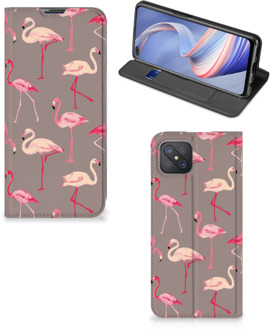 B2Ctelecom Stand Case OPPO Reno4 Z 5G Hoesje met naam Flamingo