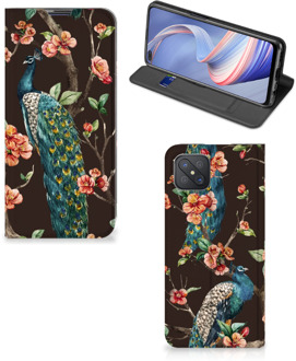 B2Ctelecom Stand Case OPPO Reno4 Z 5G Telefoonhoesje Pauw met Bloemen