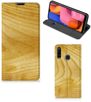 B2Ctelecom Stand Case Samsung Galaxy A20s Smart Cover Licht Hout