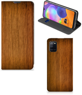 B2Ctelecom Stand Case Samsung Galaxy A31 Telefoonhoesje Donker Hout