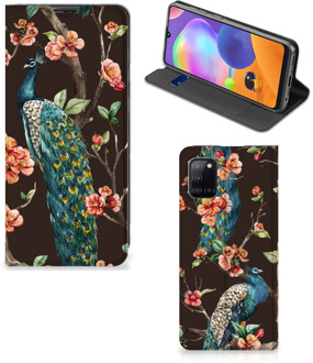 B2Ctelecom Stand Case Samsung Galaxy A31 Telefoonhoesje Pauw met Bloemen