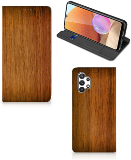 B2Ctelecom Stand Case Samsung Galaxy A32 4G Telefoonhoesje Donker Hout