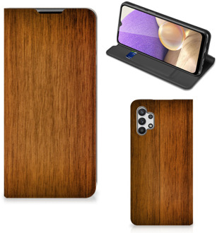 B2Ctelecom Stand Case Samsung Galaxy A32 5G Telefoonhoesje Donker Hout