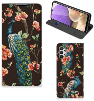 B2Ctelecom Stand Case Samsung Galaxy A32 5G Telefoonhoesje Pauw met Bloemen