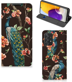 B2Ctelecom Stand Case Samsung Galaxy A72 (5G/4G) Telefoonhoesje Pauw met Bloemen