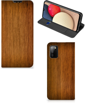 B2Ctelecom Stand Case Samsung Galaxy M02s | A02s Telefoonhoesje Donker Hout