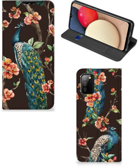 B2Ctelecom Stand Case Samsung Galaxy M02s | A02s Telefoonhoesje Pauw met Bloemen