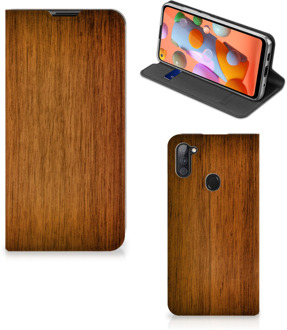 B2Ctelecom Stand Case Samsung Galaxy M11 | A11 Telefoonhoesje Donker Hout