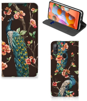 B2Ctelecom Stand Case Samsung Galaxy M11 | A11 Telefoonhoesje Pauw met Bloemen