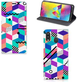 B2Ctelecom Stand Case Samsung Galaxy M20 Kleurrijk Blokken