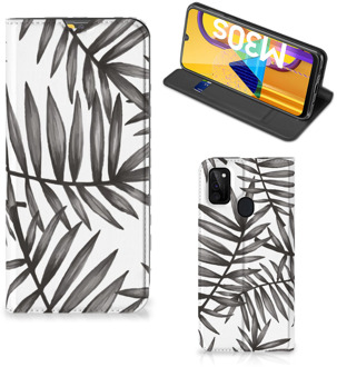 B2Ctelecom Stand Case Samsung Galaxy M21 Hoesje met Tekst Leaves Grey