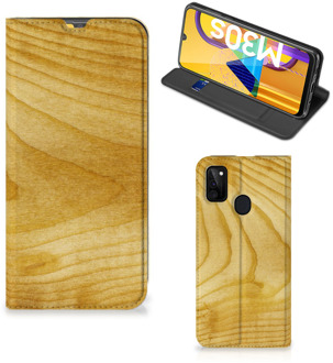 B2Ctelecom Stand Case Samsung Galaxy M21 Smart Cover Licht Hout