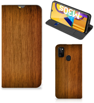 B2Ctelecom Stand Case Samsung Galaxy M21 Telefoonhoesje Donker Hout