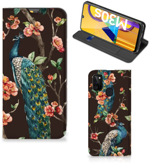 B2Ctelecom Stand Case Samsung Galaxy M21 Telefoonhoesje Pauw met Bloemen