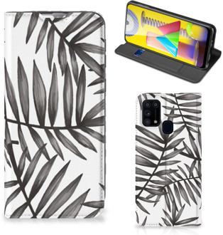 B2Ctelecom Stand Case Samsung Galaxy M31 Hoesje met Tekst Leaves Grey