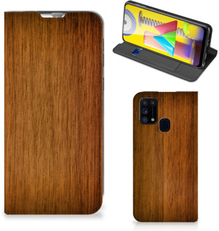 B2Ctelecom Stand Case Samsung Galaxy M31 Telefoonhoesje Donker Hout