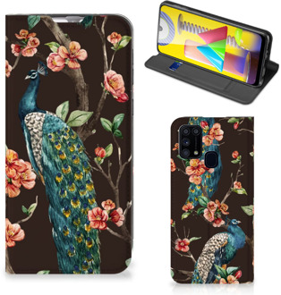 B2Ctelecom Stand Case Samsung Galaxy M31 Telefoonhoesje Pauw met Bloemen