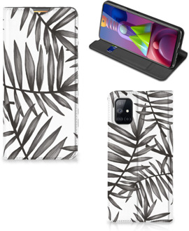 B2Ctelecom Stand Case Samsung Galaxy M51 Hoesje met Tekst Leaves Grey