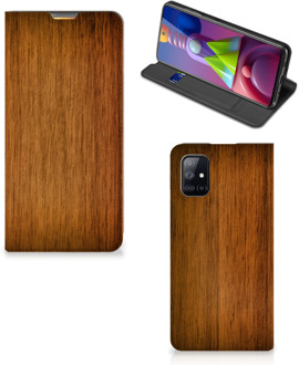 B2Ctelecom Stand Case Samsung Galaxy M51 Telefoonhoesje Donker Hout