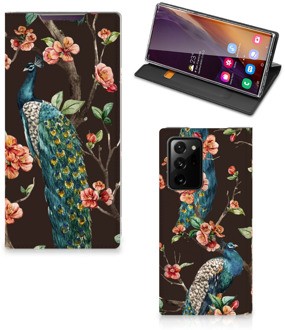 B2Ctelecom Stand Case Samsung Galaxy Note 20 Ultra Telefoonhoesje Pauw met Bloemen