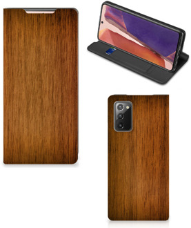 B2Ctelecom Stand Case Samsung Galaxy Note20 Telefoonhoesje Donker Hout