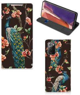 B2Ctelecom Stand Case Samsung Galaxy Note20 Telefoonhoesje Pauw met Bloemen